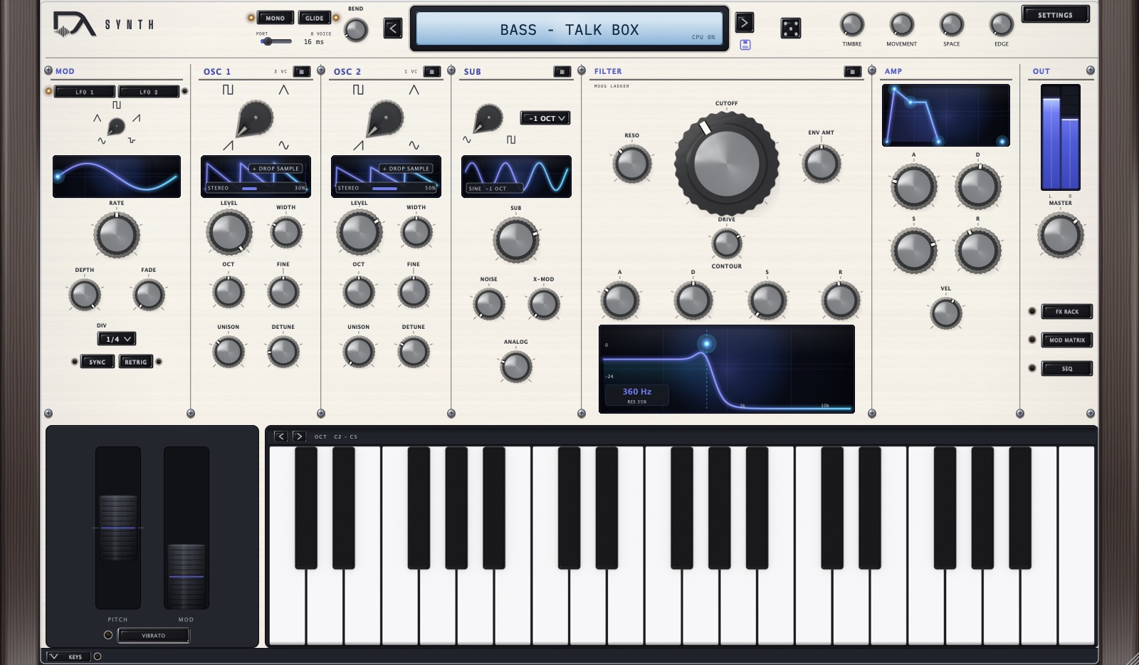 The main panel, DeAnalog theme. Numbers refer to the list below.
